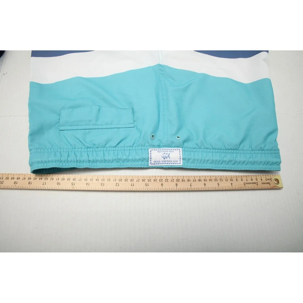 Southern Tide Bathing Suit Swim Trunks Mens Medium Blue White Striped  Lined - Picture 6 of 10